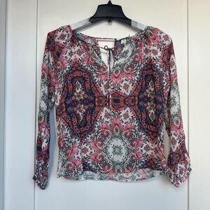 Yumi Kim Silk Paisley Blouse XS Pink Boho Top NWT